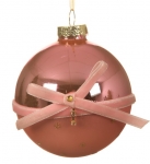  Χριστουγεννιάτικη γυάλινη μπάλα ροζ με βελούδινο φιόγκο 8εκ 