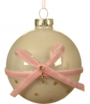  Χριστουγεννιάτικη γυάλινη μπάλα με βελούδινο φιόγκο άσπρο χρώμα 8εκ 