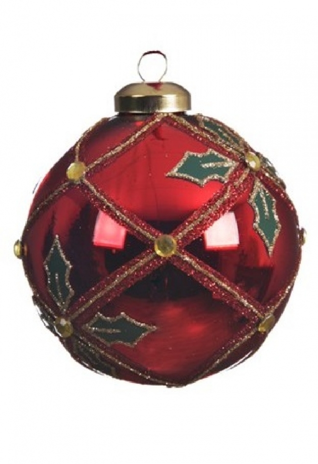  Χριστουγεννιάτικη γυάλινη μπάλα με χρυσό glitter Christmas Red 8εκ από την εταιρία Epilegin. 