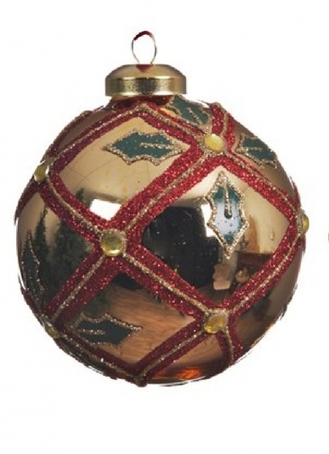  Χριστουγεννιάτικη γυάλινη μπάλα με κόκκινο glitter light gold 8cm από την εταιρία Epilegin. 