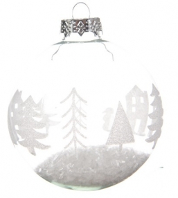 Χριστουγεννιάτικη γυάλινη μπάλα διάφανη με λευκά δεντρά 8εκ από την εταιρία Epilegin. Χριστουγεννιάτικη γυάλινη μπάλα διάφανη με λευκά δεντρά 8εκ από την εταιρία Epilegin.
