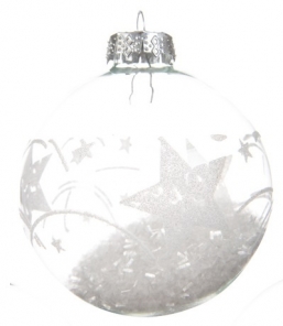 Χριστουγεννιάτικη γυάλινη μπάλα διάφανη με λευκά αστέρια 8εκ από την εταιρία Epilegin. Χριστουγεννιάτικη γυάλινη μπάλα διάφανη με λευκά αστέρια 8εκ από την εταιρία Epilegin.