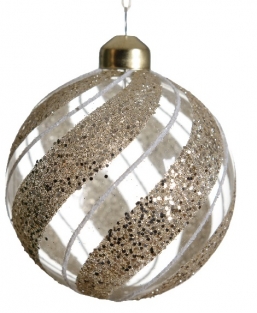 Χριστουγεννιάτικη γυάλινη μπάλα με χρυσό γκλίτερ διάφανη 8εκ από την εταιρία Epilegin. Χριστουγεννιάτικη γυάλινη μπάλα με χρυσό γκλίτερ διάφανη 8εκ από την εταιρία Epilegin.