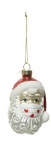  Χριστουγεννιάτικος γυάλινος κρεμαστός Άγιος Βασίλης με μάσκα με  καρδούλες κόκκινο-λευκό 9εκ 