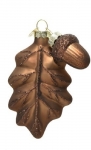  Χριστουγεννιάτικο γυάλινο κρεμαστό φύλλο με βελανίδι καφέ 10,50εκ 