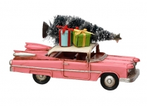  Χριστουγεννιάτικο μεταλλικό διακοσμητικό αυτοκίνητο αντίκα ροζ 16.5εκ 