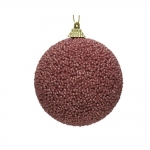 Χριστουγεννιάτικη πλαστική μπάλα με glitter πέρλες σομόν 8εκ 