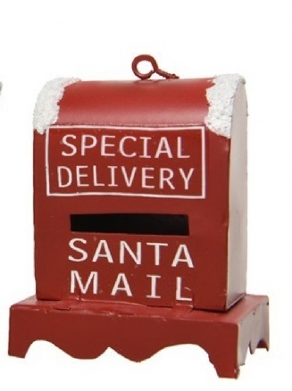 Χριστουγεννιάτικο μεταλλικό κρεμαστό γραμματοκιβώτιο κόκκινο-λευκό 6,10εκ