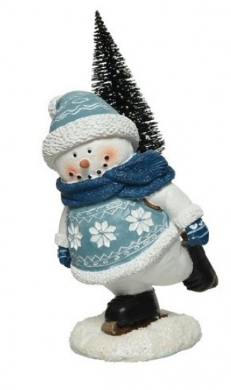 Χριστουγεννιάτικος polyresin διακοσμητικός χιονάνθρωπος μπλέ-λευκό 20,5εκ