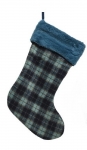  Χριστουγεννιάτικη διακοσμητική κρεμαστή κάλτσα μπλε καρώ 45εκ 