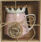  Χριστουγεννιάτικη πορσελάνινη κούπα με καπάκι στέμμα ροζ 12,5 εκ 