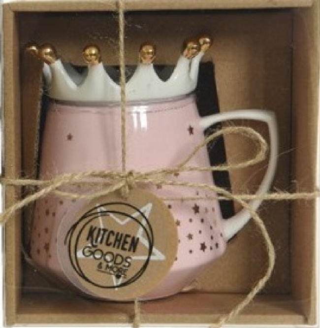  Χριστουγεννιάτικη πορσελάνινη κούπα με καπάκι στέμμα ροζ 12,5 εκ από την εταιρία Epilegin. 