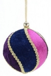  Χριστουγεννιάτικη υφασμάτινη μπάλα μπλε μωβ ροζ 8,5εκ 