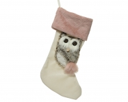  Χριστουγεννιάτικη διακοσμητική κάλτσα με κουκουβάγια ρόζ 51x28x5εκ 
