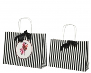  Χριστουγεννιάτικη χάρτινη τσάντα δώρου ρίγες μαύρο άσπρο 33Χ30εκ 