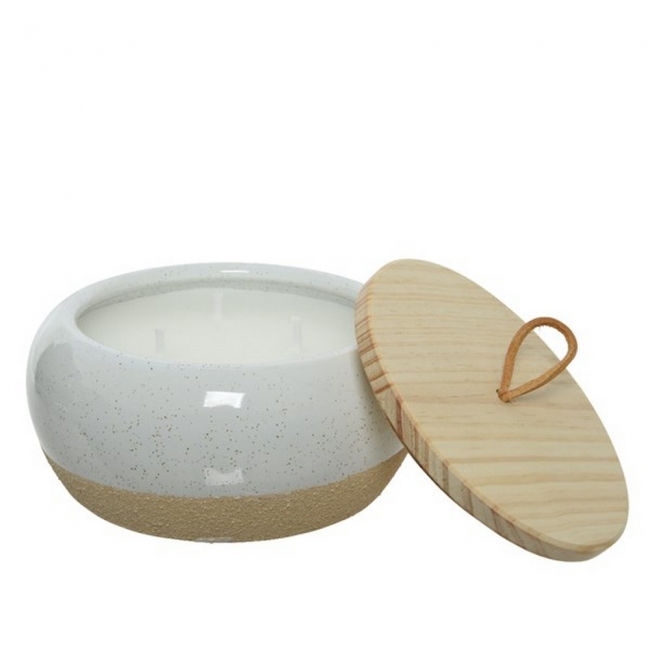  Citronella candle wax ceramic pot bamboo lid dia16.30H6.50cm    Epilegin. 