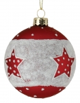  Χριστουγεννιάτικη γυάλινη μπάλα κόκκινη λευκή με αστεράκια 8εκ 
