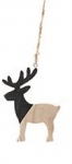  Χριστουγεννιάτικο ξύλινο κρεμαστό ταρανδάκι φυσικό-μαύρο 11εκ 