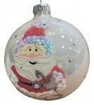  Χριστουγεννιάτικη γυάλινη μπάλα santa snowman άσπρο γυαλιστερό 8εκ 