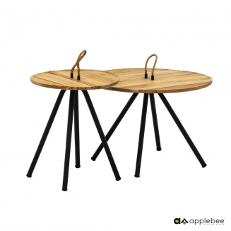 Coffee Tables Set 2pcs Applebee Αλουμίνιο & Teak Elle D 60X40/40X45cm